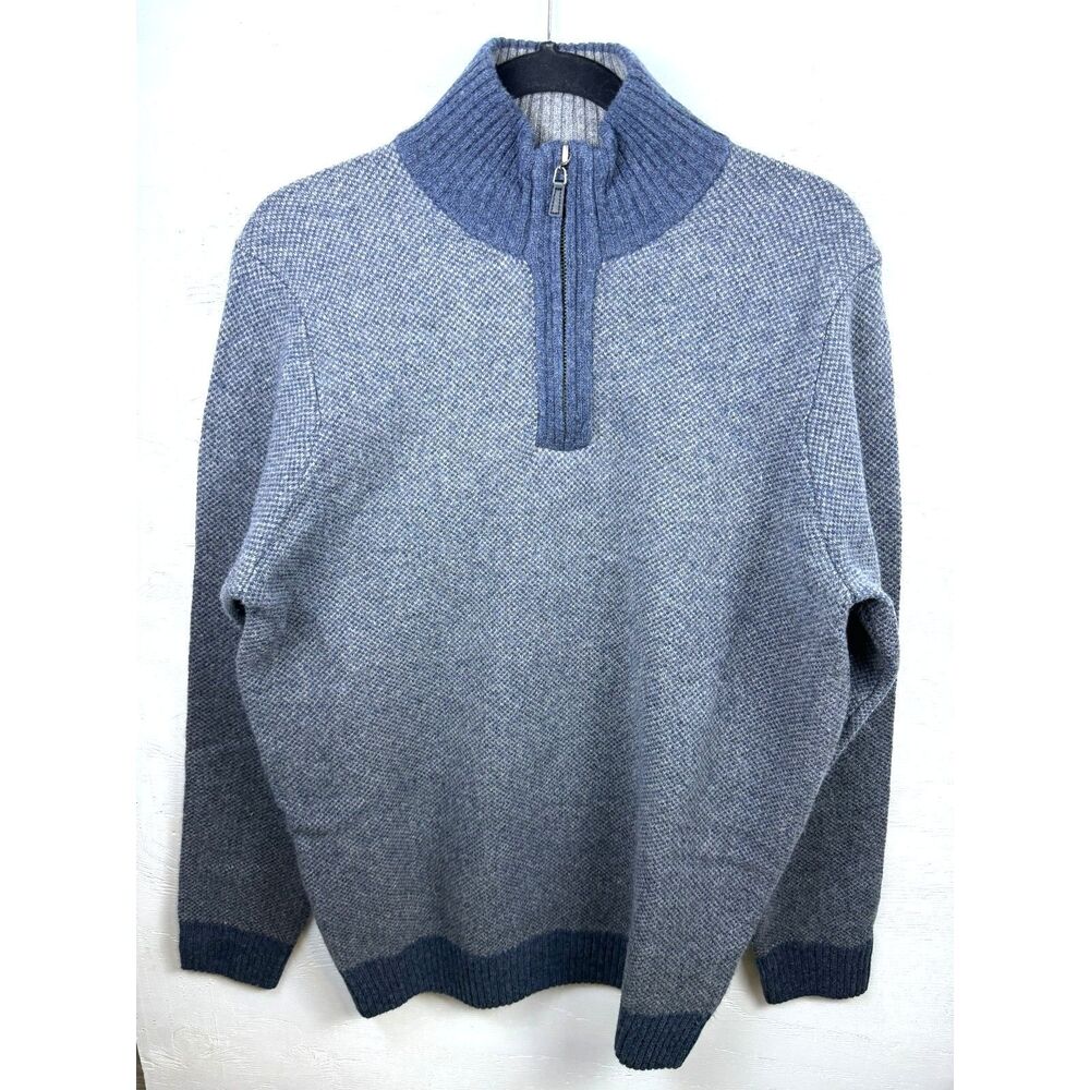 Pronto Uomo 100% Wool Quarter Zip Pullover Sweater Mens M Blue Gray